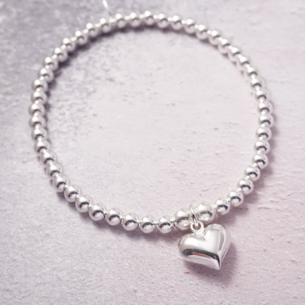 Sterling Silver Stretch Bracelet With Large Heart Charm