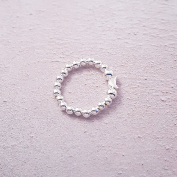 Sterling Silver Stretch Ring With Half Moon Bead