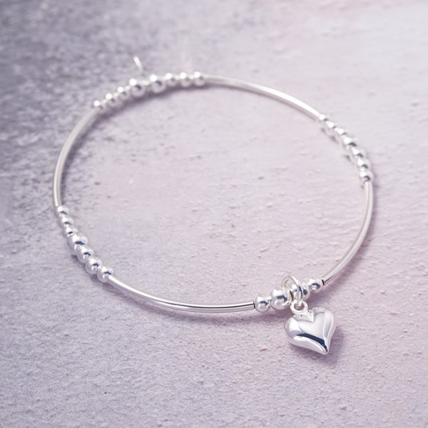 Sterling Silver Stretch Noodle Bracelet With Heart Charm