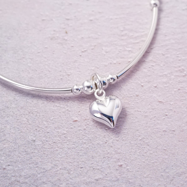 Sterling Silver Stretch Noodle Bracelet With Heart Charm