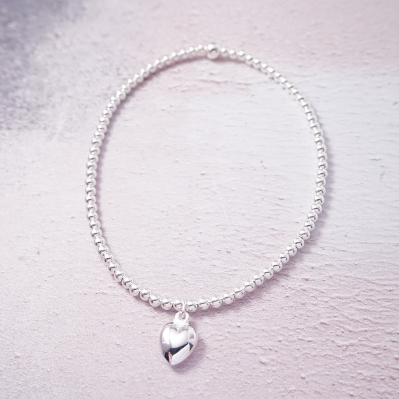 Sterling Silver Stretch Anklet With Heart Charm