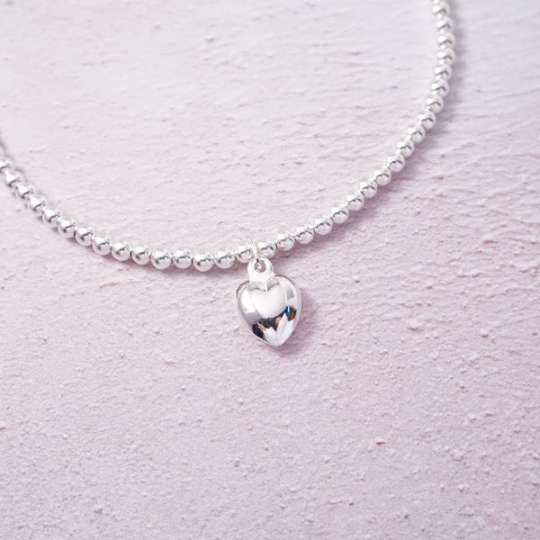 Sterling Silver Stretch Anklet With Heart Charm