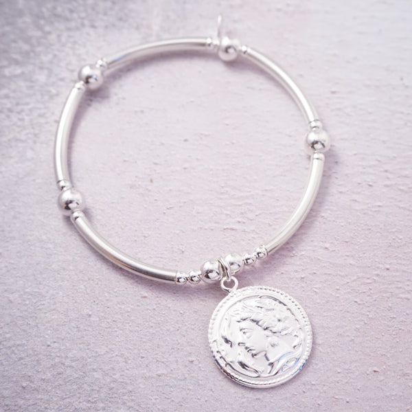 Sterling Silver Roman Coin Chunky Noodle Bracelet