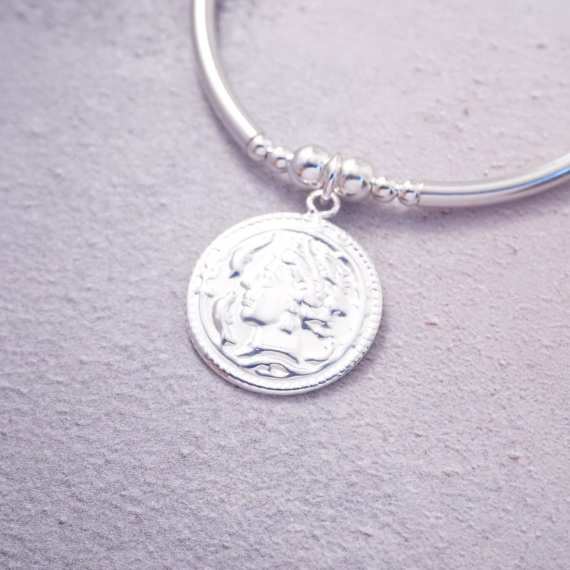 Sterling Silver Roman Coin Chunky Noodle Bracelet