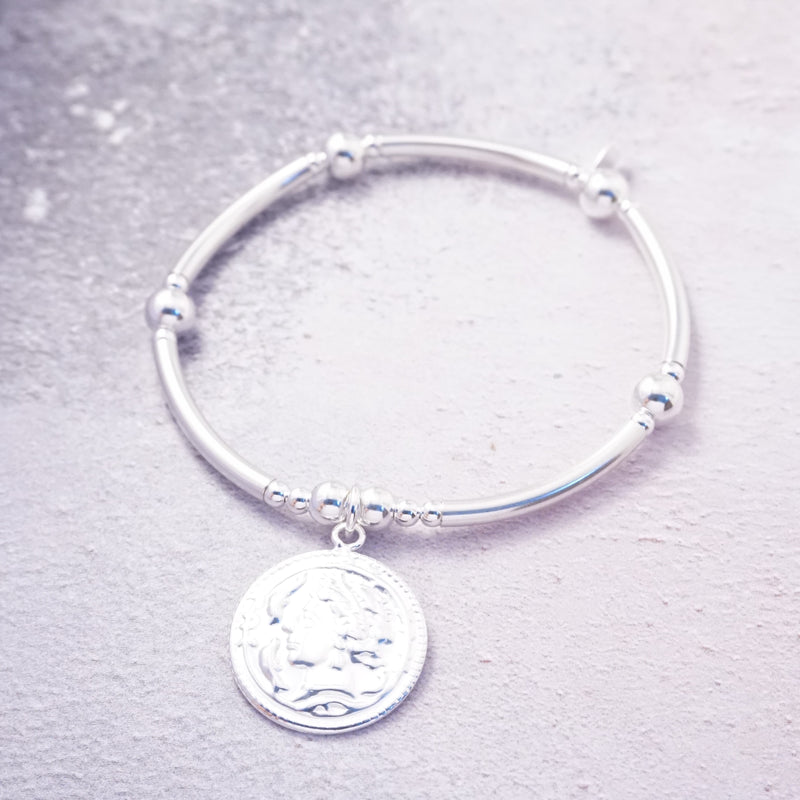 Sterling Silver Roman Coin Chunky Noodle Bracelet