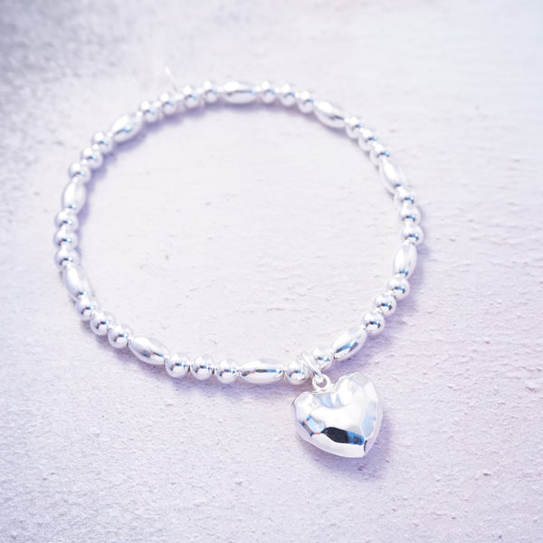 Sterling Silver Bracelet With Hammered Heart Charm