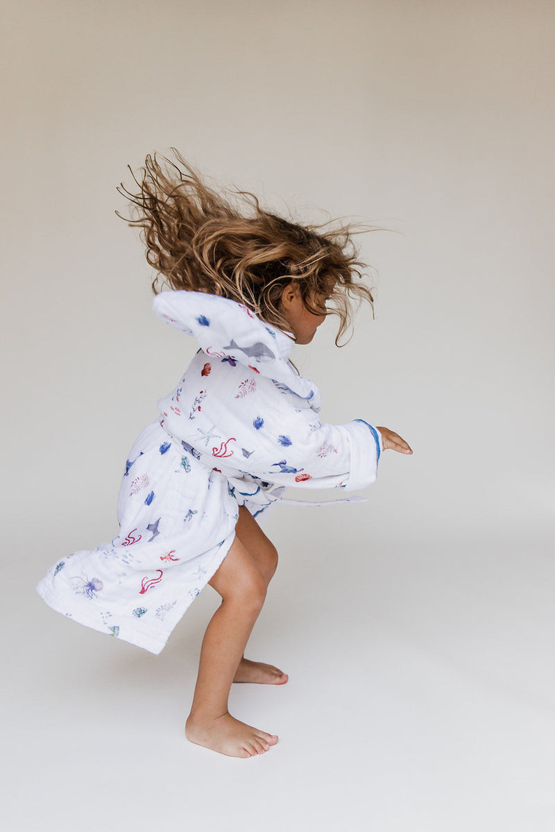 Kids Hooded Muslin Robe - Under the Sea