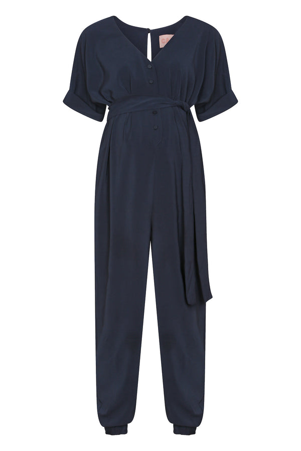 Navy Maternity And Breastfeeding Jumpsuit